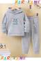 Children's Winter Cotton Hooded Tracksuit Set with Baby Elephant Print (Bottom Tracksuit with Pockets)