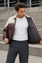 Men's New Season Color-Blocked Oversize Quilted Bomber Leather Jacket - Claret Red - 3