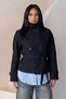 Zr Women's Stand Collar Belted Short Lined Comfortable Fit Black Cashmere Coat - 2