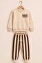 Boy's Printed Sweatshirt Striped Tracksuit Set - 2