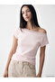 Ozmarka New Season Pink Boat Neck Lace Detailed Blouse