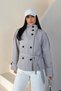 Zr Women's Stand Collar Belted Short Lined Comfortable Fit Gray Cashmere Coat - 4