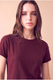 Women's Modal / Cotton Burgundy Folded Short Sleeve Detailed Low Shoulder Crew Neck T-Shirt Palma - 4