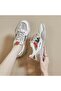 Women's White and Red Mesh Sneakers