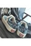 Women's Blue Paisley Canvas Lace-Up Sneakers - 5