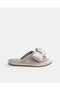 Women Beige Closed Toe Bow Trim Slippers
