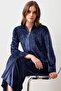 Long Sleeve Zippered Flexible Viscose Velvet Dress - 4