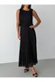 Black Zero-Sleeve Pleated Lined Chiffon Dress - 6