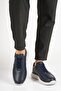 Genuine Leather Men's Walking Shoes Casual Comfort Lace-Up Orthopedic Daily Comfortable Sole Navy Blue Sneaker Palermo - 2