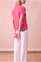 Women's Cotton Fuchsia Folded Short Sleeve Detailed Off-Shoulder Crew Neck T-Shirt Palma - 5