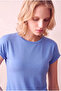Women's 100% Viscose Blue Folded Short Sleeve Crew Neck Relaxed Cut T-Shirt Silje - 4