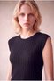 Women's Viscose Blended Ribbed Textured Black Short Sleeve Crew Neck T-Shirt Hedvig - 2