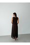 Brown Zero Sleeve Pleated Lined Chiffon Dress - 3