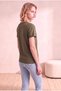 Women's Modal / Cotton Khaki Folded Short Sleeve Detailed Low Shoulder Crew Neck T-Shirt Palma - 5