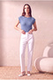 Women's Viscose Blended Ribbed Textured Blue Gray Short Sleeve Crew Neck T-Shirt Hedvig - 3