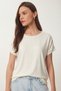 Pack of 2 Viscose T-Shirts with Guipure Detail Lrn0067 Khaki Ecru - 5