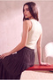 Women's Cotton Off-White Sleeveless Crew Neck Ribbed Undershirt Sanne - 5