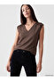 Ozmarka New Season Brown V-Neck Soft Touch Gathered Blouse