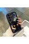 Samsung Galaxy S25 Ultra Compatible Black Silicone Case Starry Night Black Cat Pattern Camera Protected Shock Absorbing