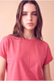 Women's Modal / Cotton Pink Folded Short Sleeve Crew Neck Relaxed Cut T-Shirt Silje - 6