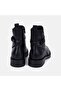 Women's Black Belt Detailed Zippered Leather Boots - 5