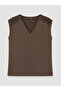 Ozmarka New Season Brown V-Neck Soft Touch Gathered Blouse - 5