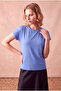 Women's 100% Viscose Blue Folded Short Sleeve Crew Neck Relaxed Cut T-Shirt Silje - 6