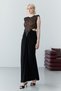Black Lace Detailed Low Waist Draped Long Dress - 2