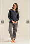 Women'S, Modal, Anthracite, Long Sleeve, (with Socks as a Gift), Pajama Set - 2