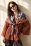 Patterned Navy Blue - Orange Soft Scarf 90X90