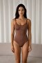 Women's Capless Velcro Plain Pattern Brown Bodysuit - 2