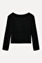 Women's Black Loose Fit Boat Neck Sweater - 2