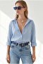 Women's Baby Blue Textured Comfortable Fit Shirt Gml-19001432 - 3