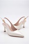 Women's Design Elastic Band Pointed Toe Casual White Heeled Shoes with Stylish Accessories - 4