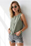 Women's Khaki Accessory Buttoned Fringed Flam Cotton Blouse Blz-19003398 - 4