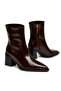 Elara Brown Patent Leather Women's Daily Stylish Elegant Pointed Heeled Stretch Form Zippered Thick Boots Bootie - 3