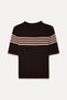 Women's Brown Striped Fitted Crew Neck Short Sleeve Knitwear Sweater - 2