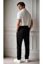 Men's Black Elastic Waist Lace-Up Straight-Leg Jogger Relaxed Fit Pants - 3