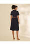 Women Navy Pleated Belted Dress - 3