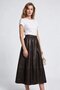 Women's Elastic Waist Faux Leather Midi A-Line Skirt - 3