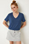 3-Pack V-Neck Basic Viscose T-Shirt Lrn0069 Dark Blue Dark Pink Ecru - 2