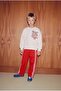 Children's Cotton Printed Ecru School Sweatshirt and Red Striped Pants Set