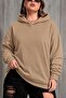 Bery Women's Large Size Oversized Basic Hooded Two-Thread Cotton Sweatshirt Relaxed Fit Unisex Sevgil