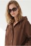 Women's Brown Gabardine Jacket with Pockets and Zipper Snap Detail Ckt-19000419 - 3
