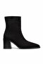 Elara Black Suede Women's Daily Stylish Elegant Pointed Heeled Stretch Form Zippered Thick Boots Bootie - 4