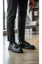 8553 High Sole Genuine Leather Men's Classic Loafer Shoes Lace-Up Daily Stylish Comfortable Buckle Black Casual Shoes - 2