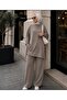 Women's Ribbed Detailed Side-Tie Long Tunic and Wide-Leg Pants Two-Piece Hijab Set - 2