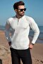 White Polo Collar Knitted Patterned Knitwear Men's Sweater E7507 - 3