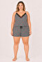 Women's Plus Size Rope Strap Collar Lace Striped Bow Summer Pajama Set