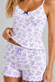 Women's Lilac Butterfly Patterned Strappy Shorts Pajama Set - 3